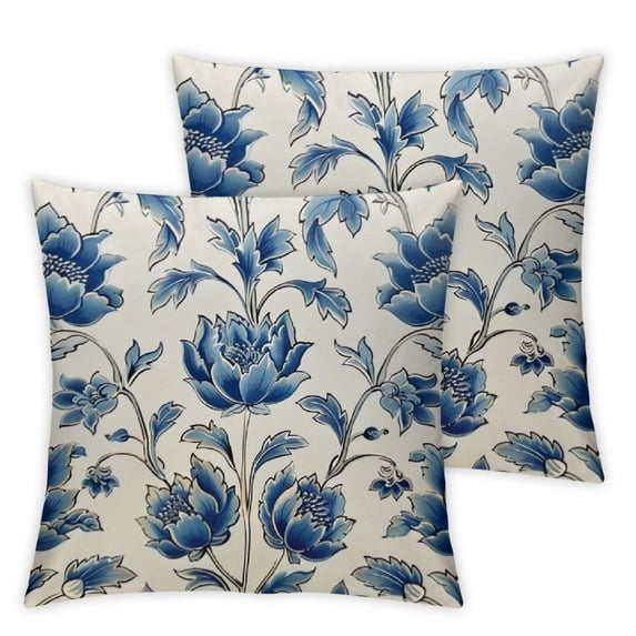 Ullo0ord Blue Floral Throw Pillow Cases Decorative Pillow Covers Scenic Pillow Protectors with Zipper Standard Size for Car Bedroom Decor Gift for