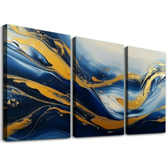 Ullo0ord  Blue Wall Art Print, Gold Foil Wall Art Prints, Gold Posters and Prints, Canvas Painting Poster Wall Picture