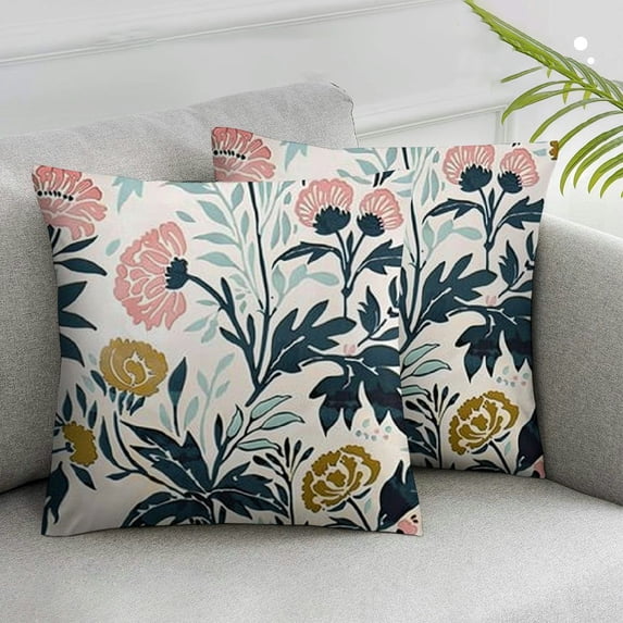 Ullo0ord Brown Blue Floral Pillow Covers Summer Watercolor Flowers Throw Pillows Cover Outdoor Square Pillow Case for Home Couch Bed Sofa Patio