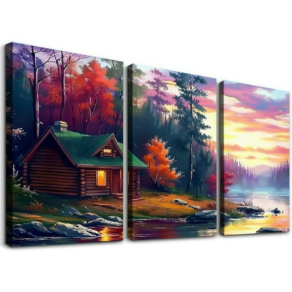 Ullo0ord Cabin in Wilderness Diamond Art Kits for Adults - Full Drill Landscape Theme Diamond Pinting Kits for Adults - Ideal for Home Living Room Wall Decor - Personalized Gifts 12x16x3pcs