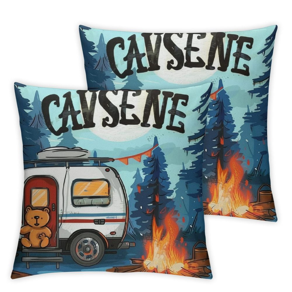 Ullo0ord Camper Car Throw Pillow Covers, Happy Travel Camping