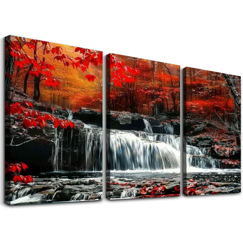 Ullo0ord Canvas Wall Art 1 Panel Framed Prints Art Red Waterfall Wall