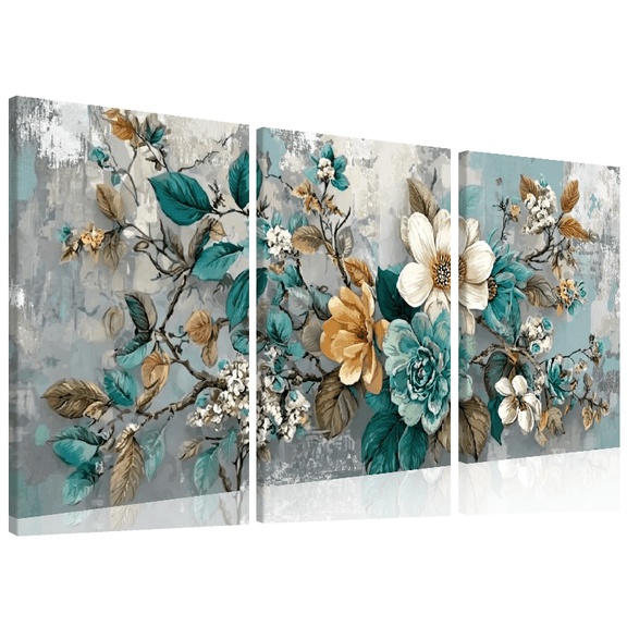 Ullo0ord Canvas Wall Art 2D Flat Floral Birds Modern Abstract Painting  Framed Picture for Bathroom Living Room Bedroom Office Kitchen Home Decoration High Quality Print12*16inch*3pcs