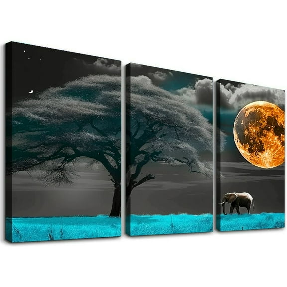Ullo0ord Canvas Wall Art For Bedroom Office Wall Decor, Animal Elephant Landscape Wall Decorations For Living Room Painting Pictures Artwork For Modern Posters Prints Home Decor 12x16x3pcs
