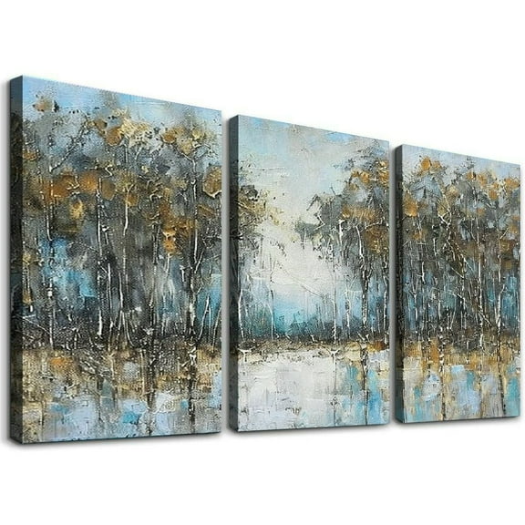 Ullo0ord Canvas Wall Art for Bedroom, Tree Farmhouse Wood Neutral Watercolor Painting Gray Brown Silver Birch Prints for Rustic Home Living Room Sofa Background Decor