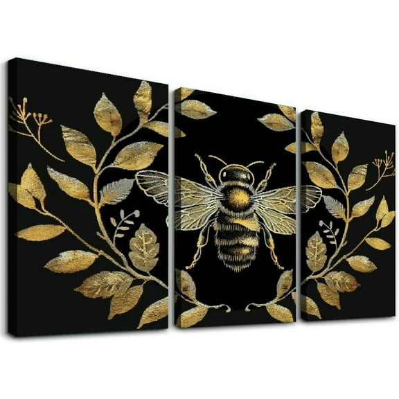Ullo0ord Canvas Wall Art Painting One Panel Art Embroidered Bee Artwork Prints, Modern Framed Canvas Wall Decor for Living Room Bedroom Bathroom