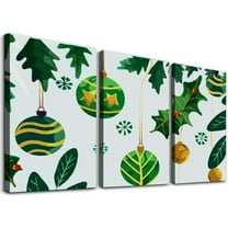 Ullo0ord Canvas Wall Art Painting One Panel Christmas Elements Leaves Artwork Prints, Modern Framed Canvas Wall Decor for Living Room Bedroom Bathroom