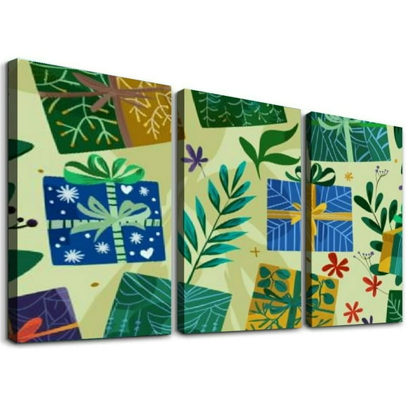 Ullo0ord Canvas Wall Art Painting One Panel Christmas Elements Leaves Artwork Prints, Modern Framed Canvas Wall Decor for Living Room Bedroom Bathroom