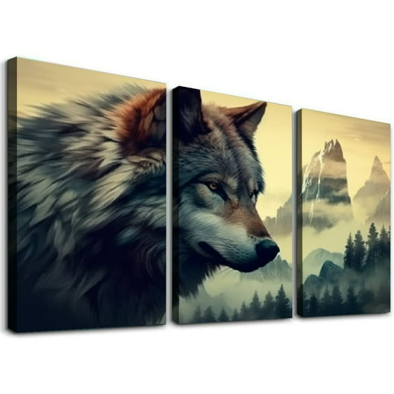 Ullo0ord Canvas Wall Art Posters Decor Wall Painting Art Prints Decorations for Bedroom Living Room Office Aesthetic Wolf Mountains 12x16x3pcs