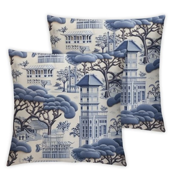 Ullo0ord Chinese Style Blue and White Porcelain Print Throw Pillow Case Square Color Pillowcase Fashion Sofa Cushion Cover with Invisible Zipper Car Home Decor 18x18in