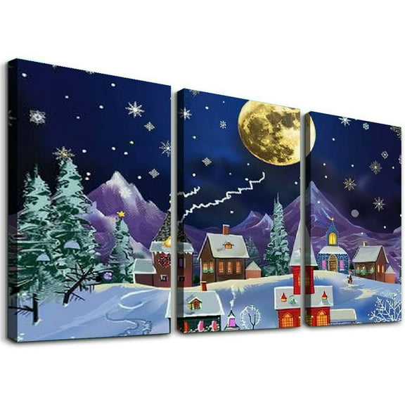 Ullo0ord Christmas with Christmas and Snowman with Canvas Wall Art Prints One Panel, Stretched and Framed Canvas Paintings Ready to Hang for Home Decorations 8x12 inch