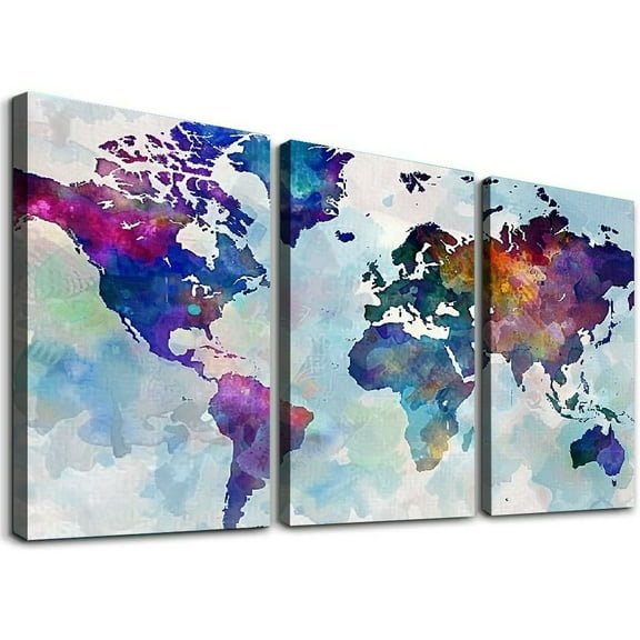 Ullo0ord Colorful Vintage World Map Canvas Prints Wall Art Old Pictures Paintings for Living Room Bedroom Home Decorations Modern and
