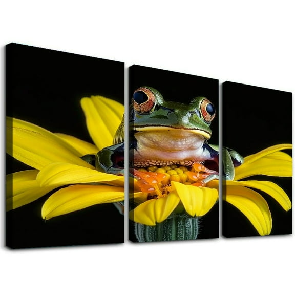 Ullo0ord Cute big eyed frog animal frog in flower Poster Decorative Painting Canvas Wall Posters And Art Picture Print Modern Family Bedroom Decor Posters (08x12inch-Framed)
