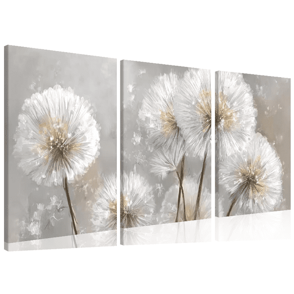 Ullo0ord Dandelion Wall Art Grey White Flower Canvas Print Flora Picture for Living Room Botanical Abstract Painting for Modern Home Decor Bedroom Decoration 12"x16"x3 Framed
