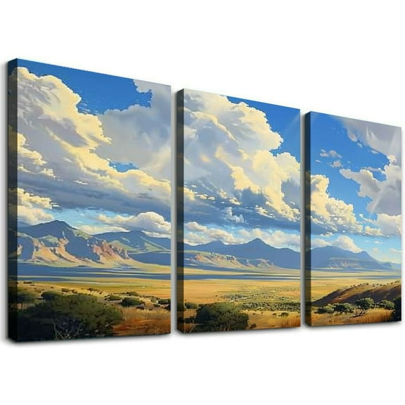 Ullo0ord Dry Grassy Landscape Canvas , Canvas Print Wall Art, Grass Landscape Plateau, Outback Scenery, Landscape Painting