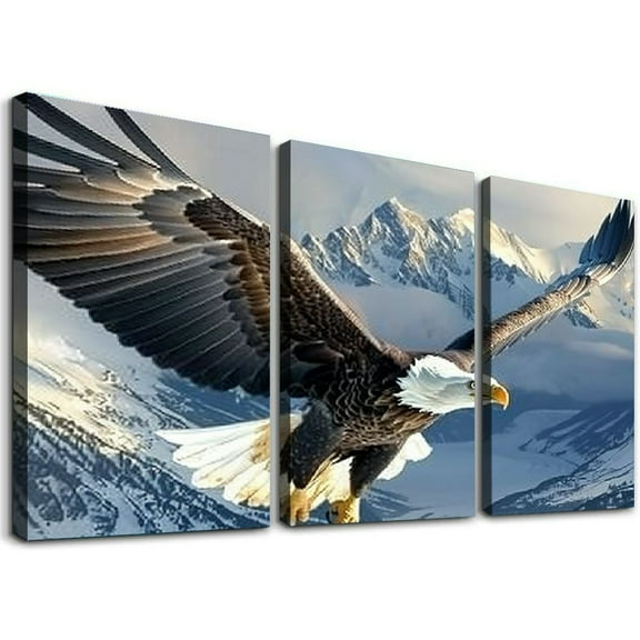 Ullo0ord Eagle Canvas Wall Art, Flying Eagle Painting Print American Bald Eagle Poster Picture for Bedroom Study Decor 12x16x3pcs