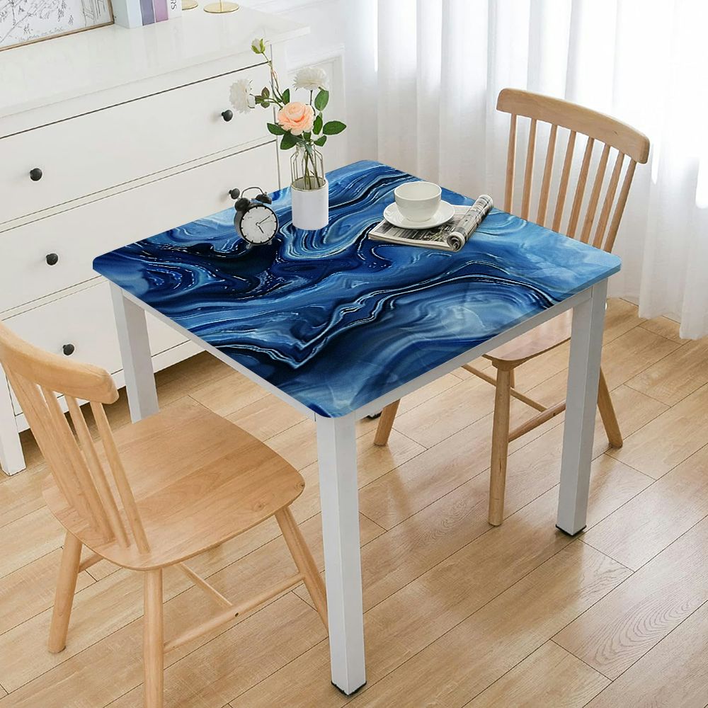 Ullo0ord Fitted Tablecloth for Square Table Blue Marbling Texture Table ...