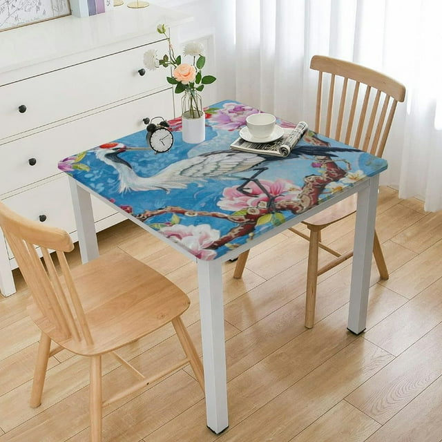 Ullo0ord Flower Crane Square Fitted Tablecloth with Elastic Edge
