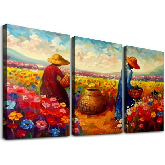 Ullo0ord Flower Field of Four Peruvian Peasant Woman Poster Room Aesthetic Poster Home Wall Decoration Canvas Painting Wall Art Poster for Bedroom Living Room Decor