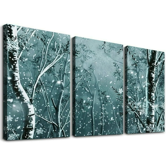 Ullo0ord Forest Wall Art for Bathroom Modern Canvas Print Abstract Night Natural Scenery Picture Winter Snow Trees Landscape Painting Contemporary Framed Artwork for Bedroom Living Room Office Decor