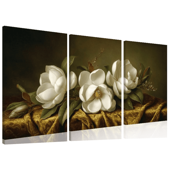 Ullo0ord Frameless White Floral Canvas Wall Art, Large Modern Abstract Magnolia Flower Print No Electricity Needed, Elegant Poster for Living Room and Bedroom Decor 12*16inch*3pcs