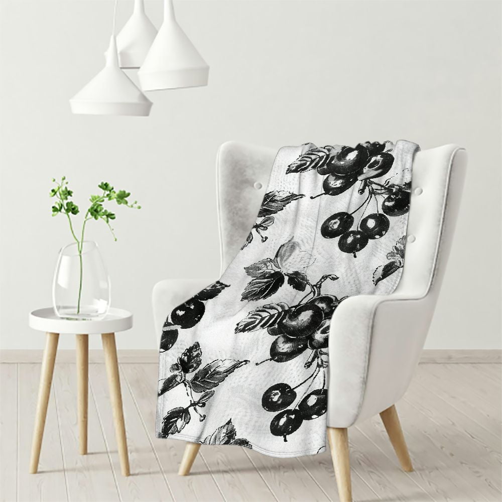Ullo0ord Fruit Art Throw Blanket, Monochrome Pattern with Engraved
