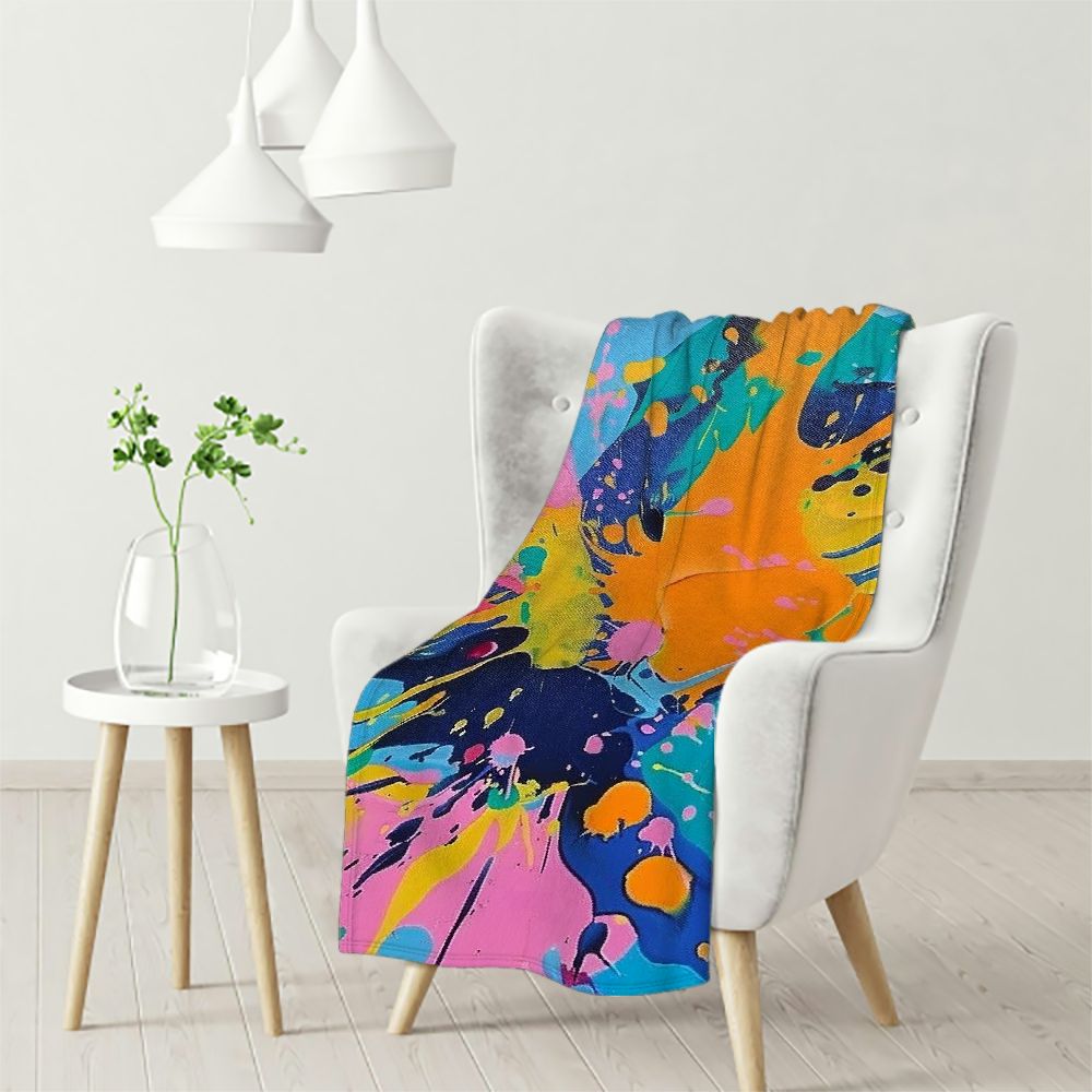 Ullo0ord Fun Funky Summer Colors Paint Splatter Art Throw Blanket for