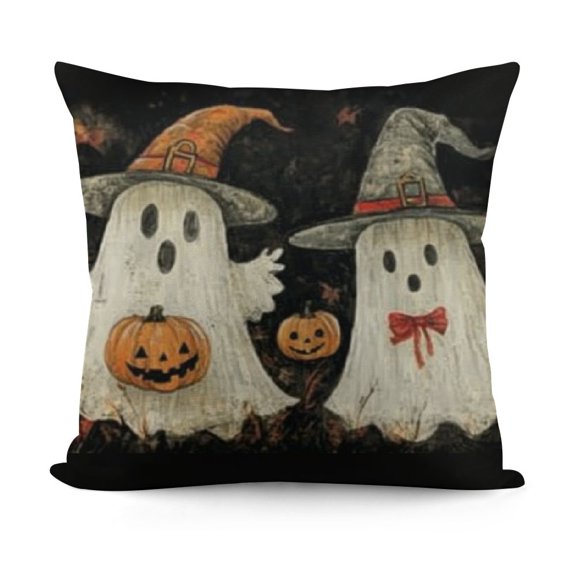 Ullo0ord Ghost Halloween Pillow Cover Orange Jack O Lantern Pumpkin Witch Hat Boo Spooky Black Halloween Decorations Indoor Outdoor Lumbar Decorative Throw Pillows Cases 12x12in