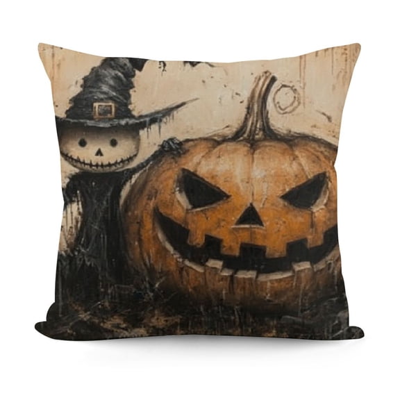 Ullo0ord Halloween Pillow Cover Autumn Decorative Vintage Scarecrow Pumpkin Face Throw Pillow Case Cushion Cover Outdoor Patch,Farmhouse,Thanksgiving 22x22in