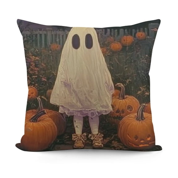 Ullo0ord Halloween Pillow Covers,White Ghost Spooky Throw Pillows Case,Holiday Decorative Square Festive Decor Cushion Covers for Home Sofa Bed Couch 12x12in