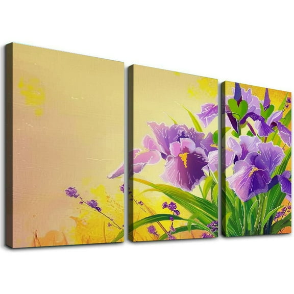 Ullo0ord Hand Draw Iris Flower Canvas Wall Art Prints One Panel, Stretched and Framed Canvas Paintings Ready to Hang for Home Decorations 8x12 inch