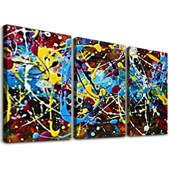 Ullo0ord Hand-Painted Oil on Canvas Paintings Modern Artwork Jackson Pollock Style Colorful Abstract Art Large Handmade Paintings wall art 12"x16"x3pcs