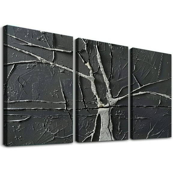 Ullo0ord Hand-painted Black Wall Art Minimalist Texture Abstract Painting Canvas Surface Texture Wall art