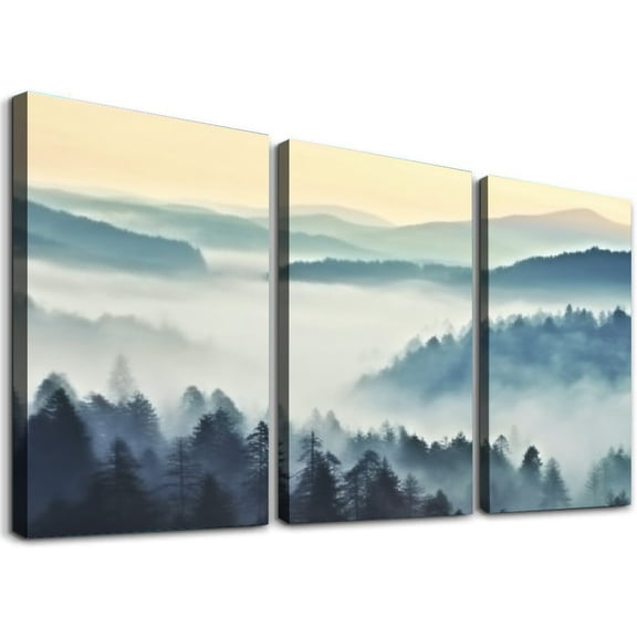 Ullo0ord Home Decor Mountain Wall Art Blue Large Artwork for Living Room Bedroom Office Wall Decorations  12x16x3pcs