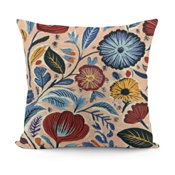 Ullo0ord Jacobean Print Throw Pillow Cushion Case, Folkloric Vintage Themed Flowers with Blooming Ethnic Garden, Modern Accent Double-Sided Digital Printing, Indigo Raspberry Apricot 12x12in