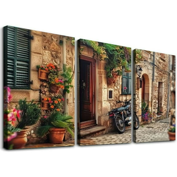 Ullo0ord Landscape Photography Picture Art Poster-Mediterranean Town Floral Architecture Pict Canvas Painting Wall Art Poster for Bedroom Living Room Decor Unframe-style