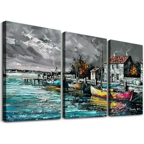 Ullo0ord Large Canvas Wall Art Inches Wall Paintings Texture Wall Art Wharf Living Room Bedroom Wall Decor Ready to Hang
