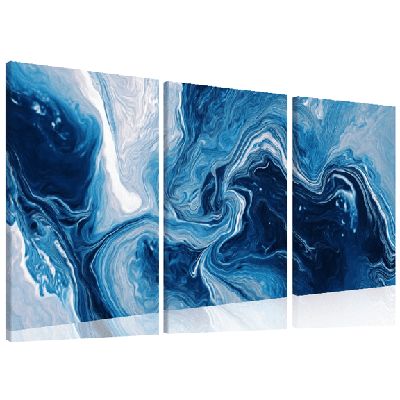 Ullo0ord Large Modern Abstract Blue and White Canvas Wall Art - 1.5-Inch Thick Framed Minimalist Decor for Living Room, Bedroom12*16inch*3pcs