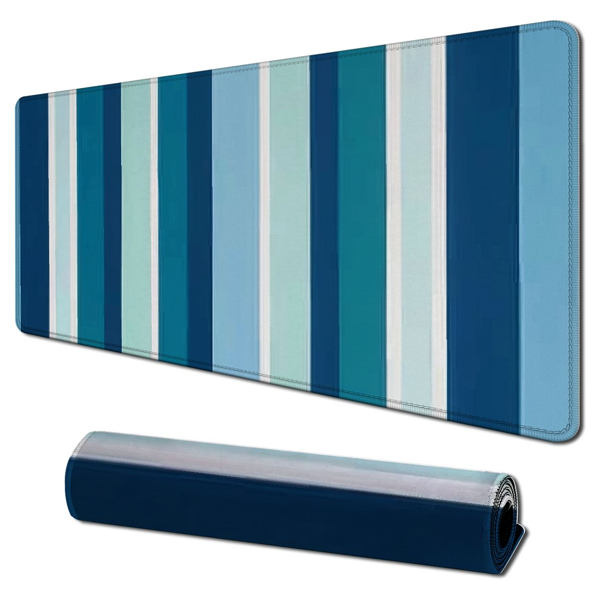 Ullo0ord Large , Teal Blue Green White Striped Desk Mat with Stitched