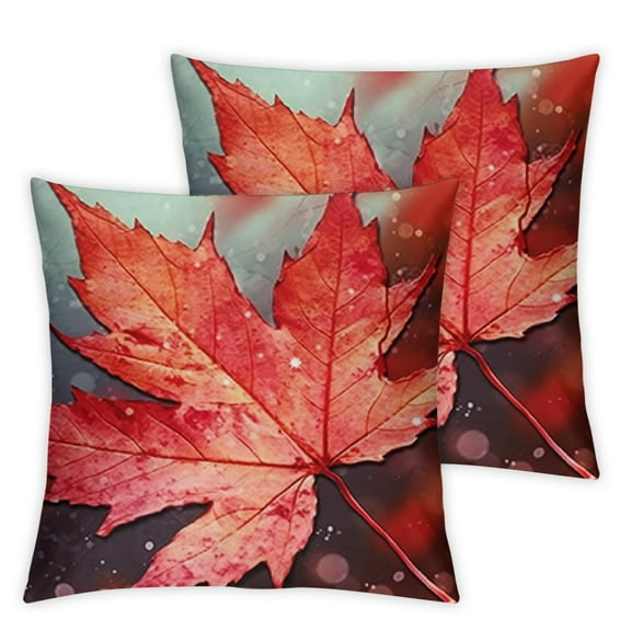 Ullo0ord Maple Leaf Throw Pillow Cover Autumn Leaves Pillowcase Set of 2 Orange Fall Halloween Cushion Covers Farmhouse Square Outdoor Pillow Covers for Home Sofa Bedroom 12x12in