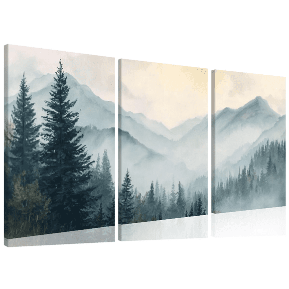 Ullo0ord Misty Mountains Modern Abstract Canvas Wall Art 1.5-Inch Framed Landscape Painting with Serene Mountain Forest Scene, High-Quality Print for Living Room, Bedroom 12*16 inch*3pcs