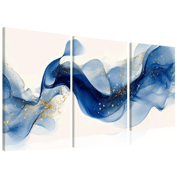 Ullo0ord Modern Abstract Blue Waves Canvas Wall Art - 1.5" WoodFramed Horizontal Painting, High-Quality Ink Print on Wrapped Canvas for Living Room, Bedroom, Office Dining Room Decor 12*16inch*3pcs