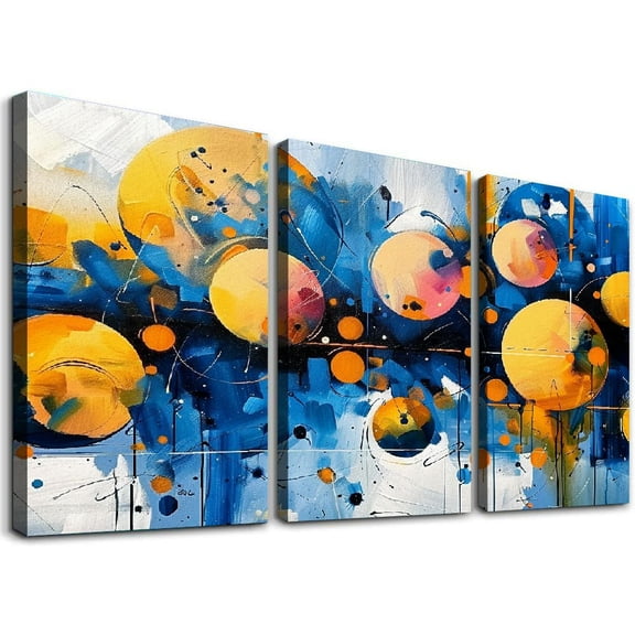 Ullo0ord Modern Abstract Wall Art Bedroom - Large Artwork for Walls - Blue and Yellow Wall Art Ready to Hang Size