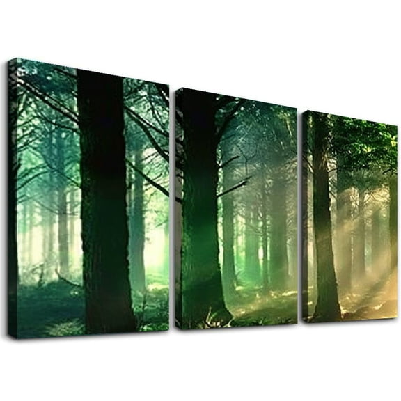 Ullo0ord Modern Canvas Painting Wall Art Tree Picture for Home Decoration Autumn Fall Scene Foggy Forest in Sunny Rays Misty Landscape Print on Canvas Giclee Artwork for Wall Decor 12x16x3pcs