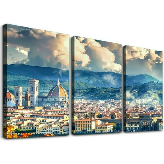 Ullo0ord of Mountain Clouds Sky Sunset Florence Cityscape European Style Posters Art Prints Canvas Wall Art Home Kitchen Living Room Classroom Bedroom Decor (20Ă—30inch,Framed)