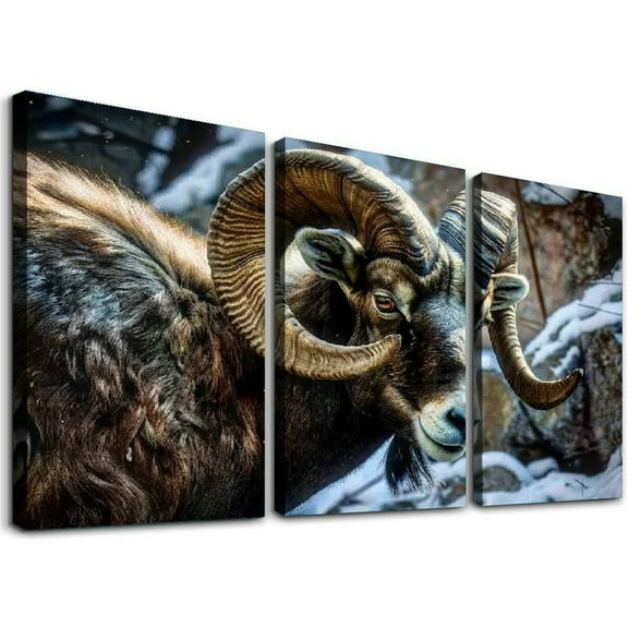 Ullo0ord Nature Mammal Mouflon Sheep Canvas Wall Art Prints One Panel, Stretched and Framed Canvas Paintings Ready to Hang for Home Decorations Personalized Wall Decor
