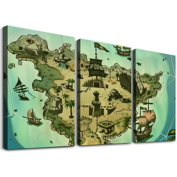 Ullo0ord Nautical World Map Canvas Wall Art Prints One Panel, Stretched and Framed Canvas Paintings Ready to Hang for Home Decorations Personalized Wall Decor