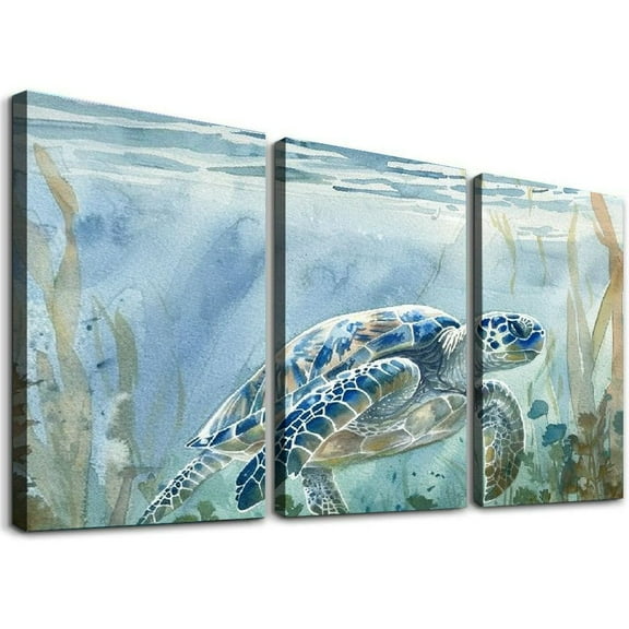 Ullo0ord Ocean Wall Decor Blue Turtle Canvas Art Sea Pictures Coastal Print Painting Nautical Artwork For Home Office Ready to Hang