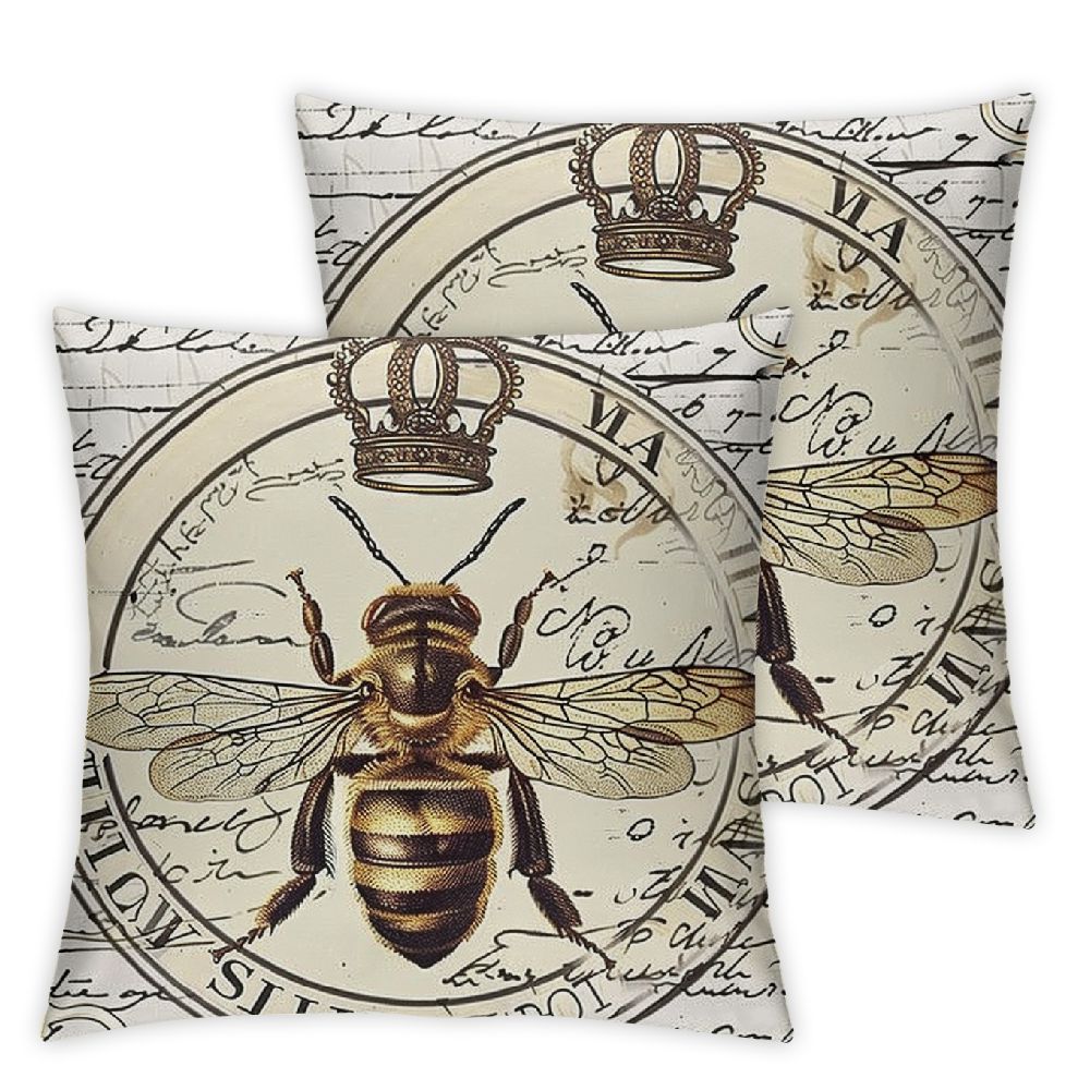 Ullo0ord Outdoor Bee Pillow Covers Retro Garden Plants Geometric Circle