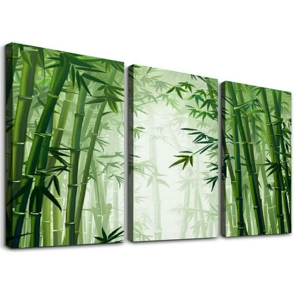 Ullo0ord Painting One Panel Green Bamboo Forest Artwork Prints, Modern Framed Canvas Wall Decorations for Living Room Bedroom Bathroom